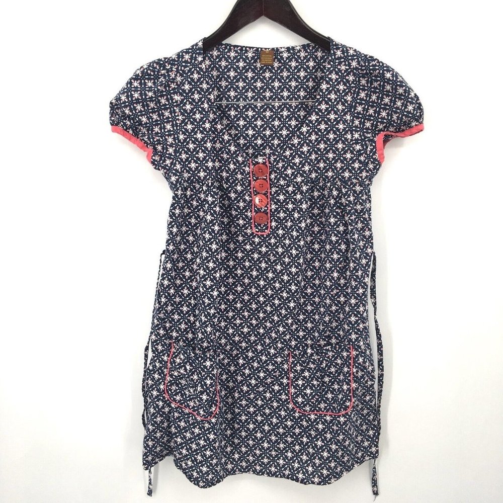 5 For $50🔥  COPPER KEY retro 100% Cotton tunic shirt boho Blue Floral M women's